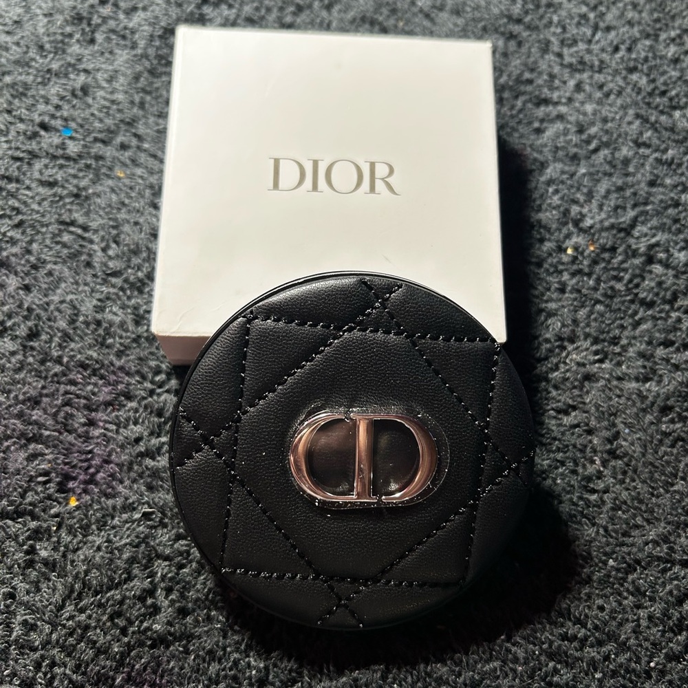 Dior Black Quilted Round Hand Mirror with CD Emblem